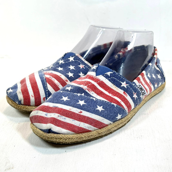 TOMS American Flag Slip-On Espadrille- Women size 9- Red/White/Blue Flat Shoe - Picture 1 of 9